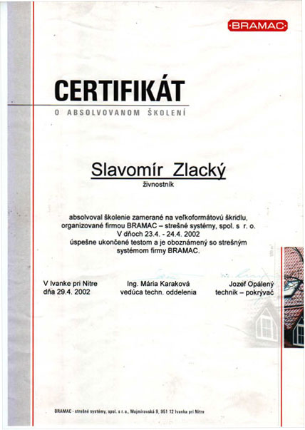 BRAMAC Certifikát